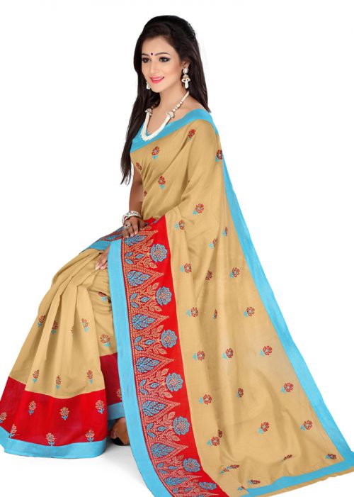 Brithika chanderi silk saree with embroidery work (BurlyWood_free size)