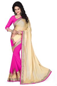 Pink Fancy Dyed Quality With Fancy Cut Patch Concept With Embridered Saree And Blouse