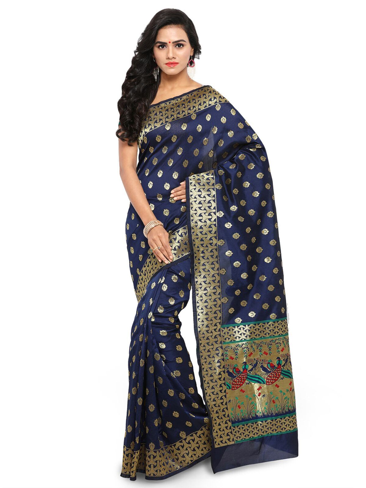 Blue Designer Heavy Cotton Silk Jacquard Saree With Blouse 1 Brithika Luxury Fashion 5983