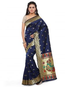 Blue Designer Heavy Cotton Silk Jacquard Saree With Blouse