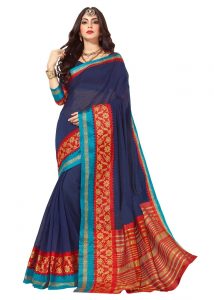 Neavy Blue Designer Heavy Cotton Silk Jacquard Saree With Blouse