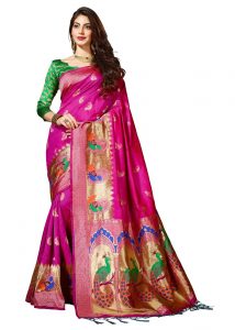 Pink Designer Heavy Cotton Silk Jacquard Saree With Blouse