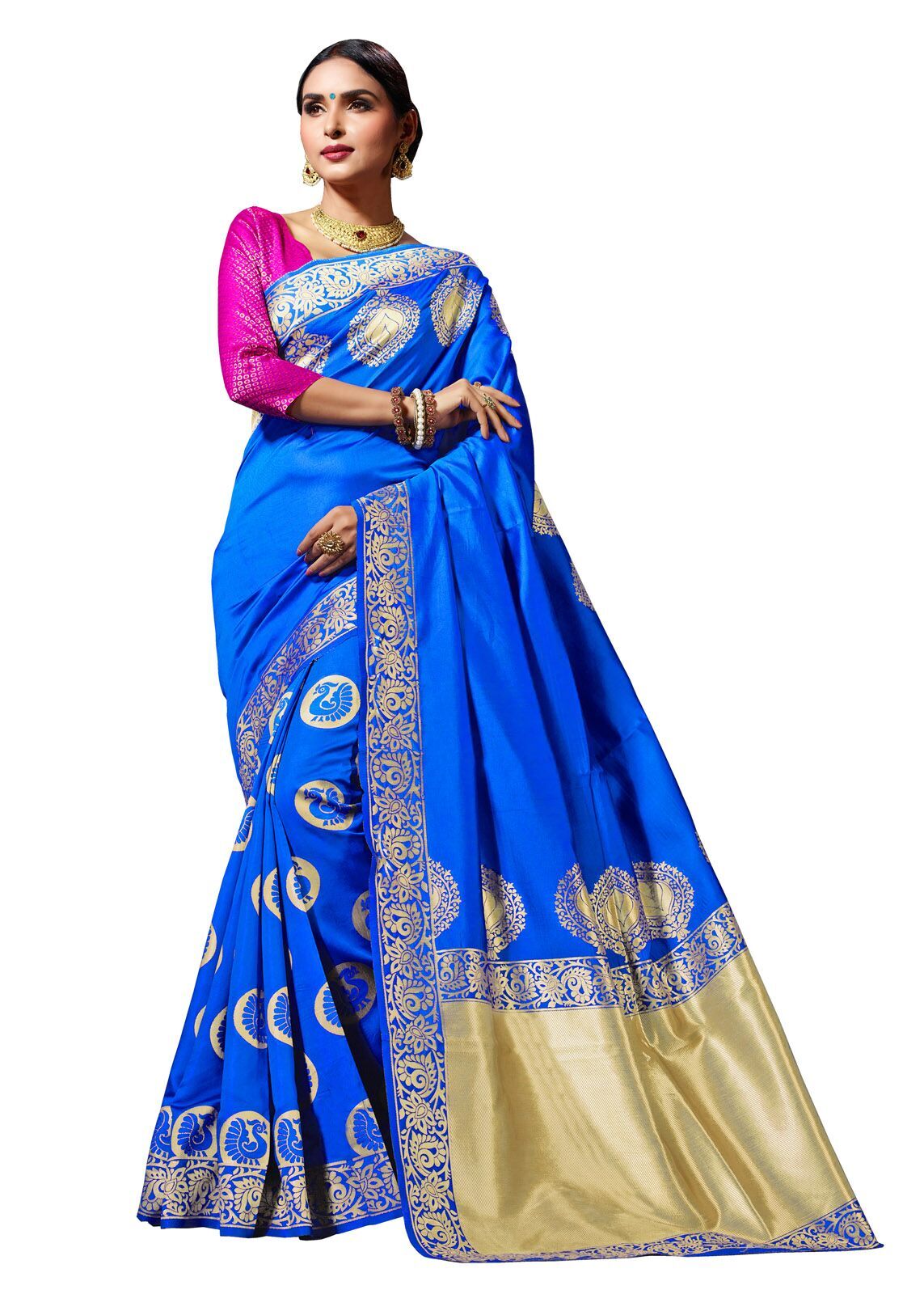 Blue Designer Heavy Cotton Silk Jacquard Saree With Blouse 1 » BRITHIKA ...