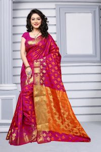 Rani Pink Color Silk Saree with Blouse