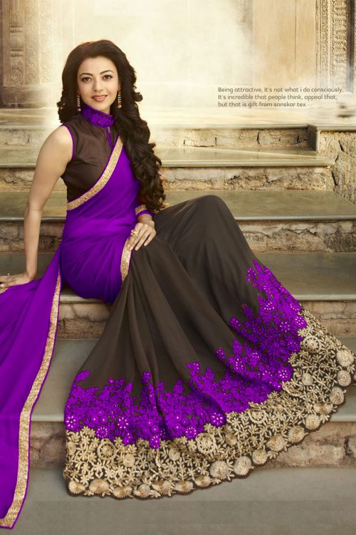 Purple and black Georgette Fancy Saree