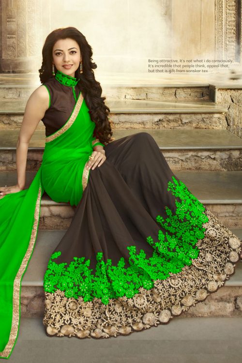 Green and black Georgette Fancy Saree