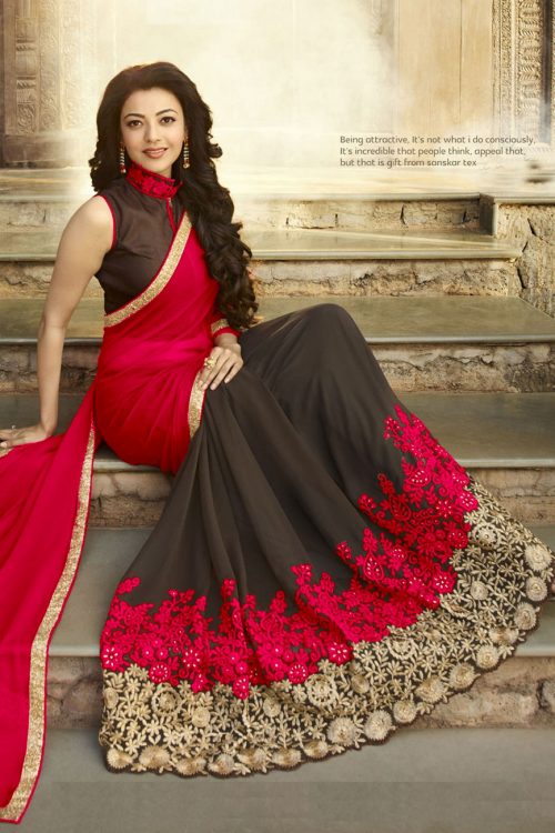 Red and black Georgette Fancy Saree