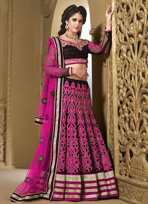 Women's Pretty A Line Lehenga Style in Black With Resham Work Dupatta ...