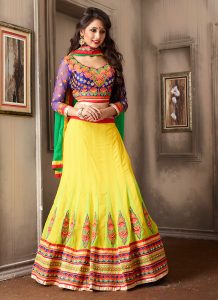 Women's Georgette Fabric and Yellow Pretty Unstitched Lehenga Choli by Brthika