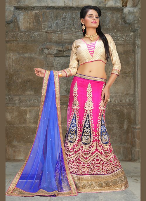 Women's Net Fabric and Pink Color Pretty Mermaid Cut Lehenga Style by Brthika