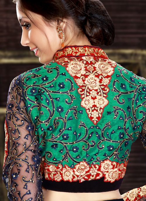 Women's Net Fabric and Emerald Pretty A Line Lehenga Style With Lace Work Dupatta by Brthika