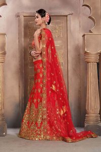 Beautifull Mulberry Silk Orange color Heavy Embroidery Lace Hand Work Lehenga Choli