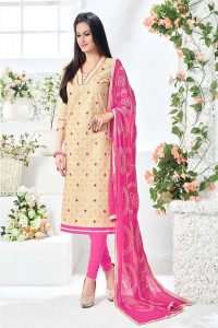 Embroidered Cotton Cream Dress material