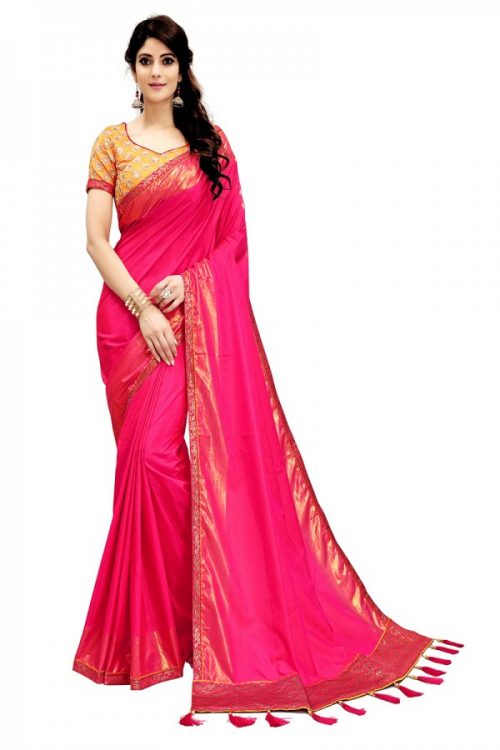 Ethnic Wear Magenta Color Two Tone Silk Saree with Embroidered Blouse