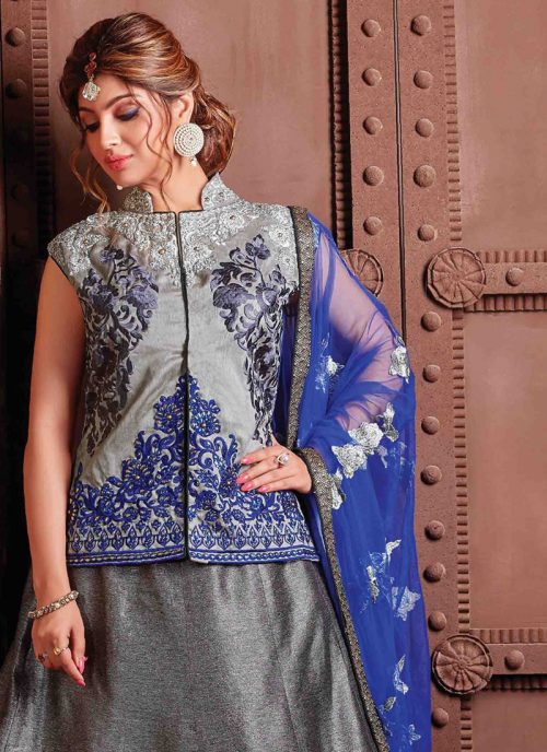 Women's Fancy Fabric and Grey Pretty Circular Lehenga Style by Brthika