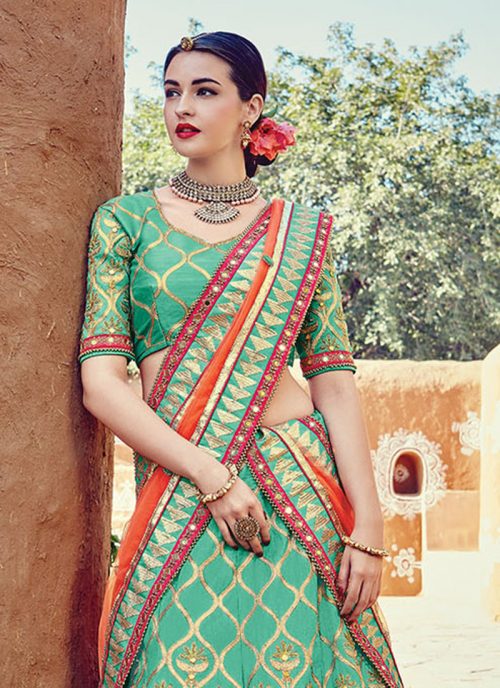 Women's Green Color Striking Lehenga Choli With Beads Work by Brthika