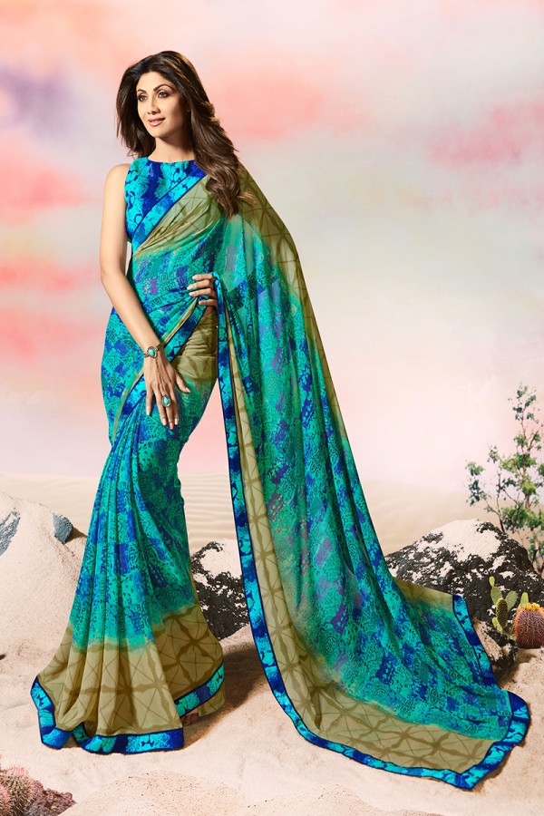 Lace Border Georgette Saree in Sky Blue : SUF10279