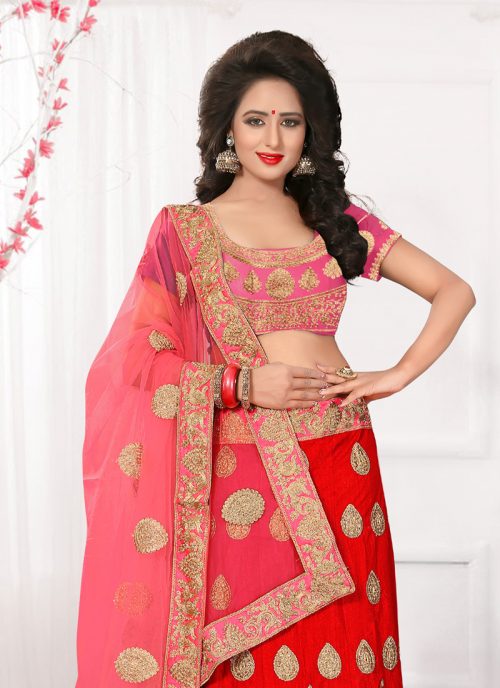 Women's Striking A Line Lehenga Style in Red by Brthika