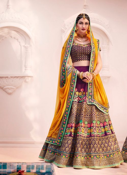 Women's Silk Fabric and Violet Pretty Circular Lehenga Style by Brthika