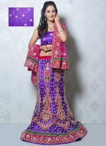 Women's Pretty Mermaid Cut Lehenga Style in Deep Purple Color With Bugle Beads Cutdana Work Dupatta by Brthika