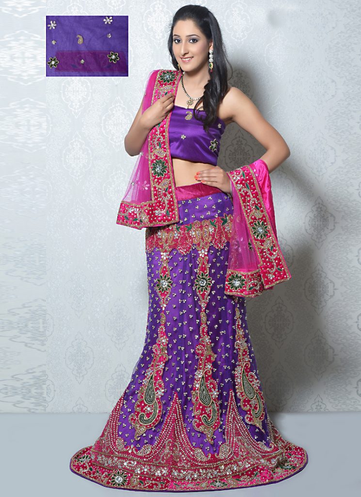 Women's Pretty Mermaid Cut Lehenga Style in Deep Purple Color With Gold ...