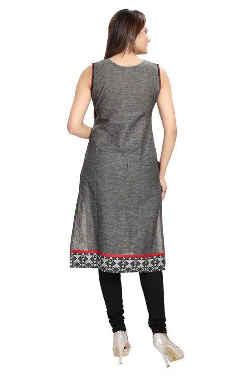 Gray Short Sleeveless Cotton Tunic Kurty for Daily Wear