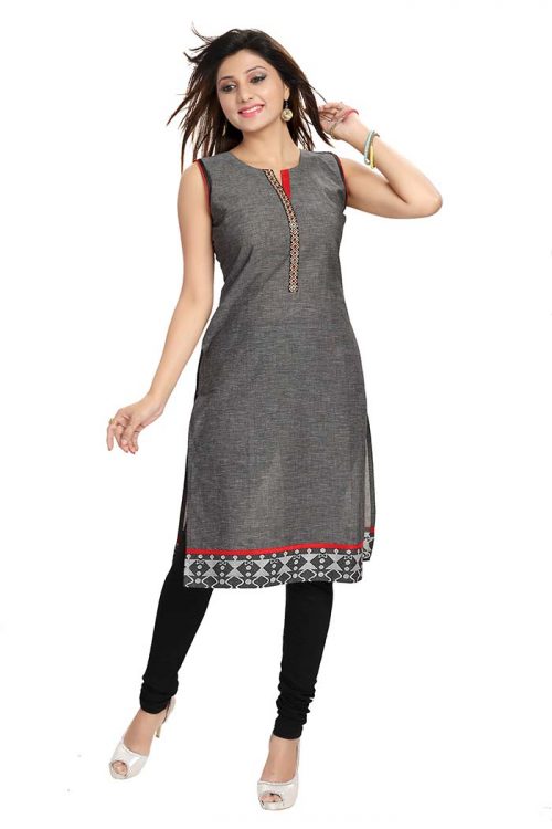 Gray Short Sleeveless Cotton Tunic Kurty for Daily Wear