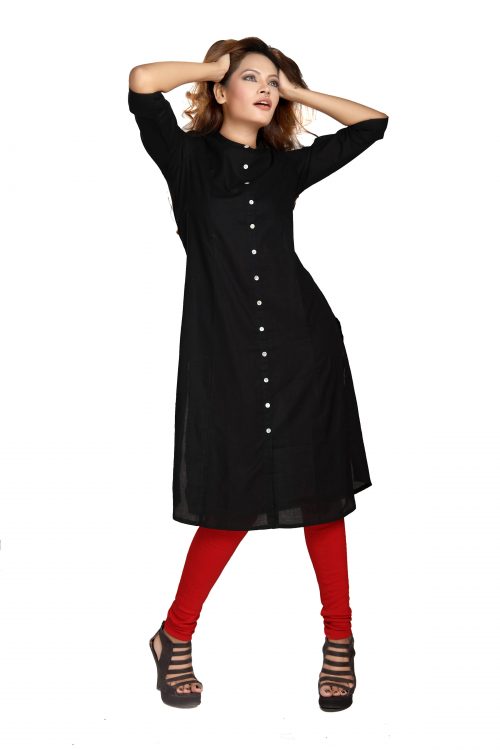 Premium Cotton Black Shirt Style Tunic Dress Long Kurti