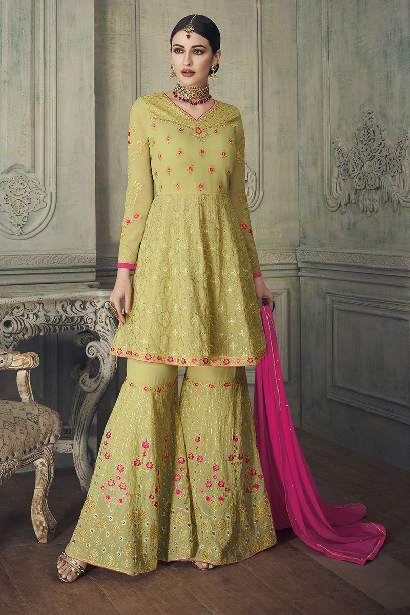 Green Coloured Heavy Pure Soft Georgette with Embroidery+Real Diamonds –  Royskart