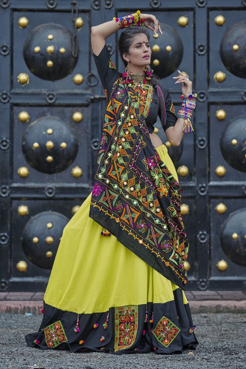 Soft Cotton Liril Resham Embroidered Work with Real Mirror Lehenga