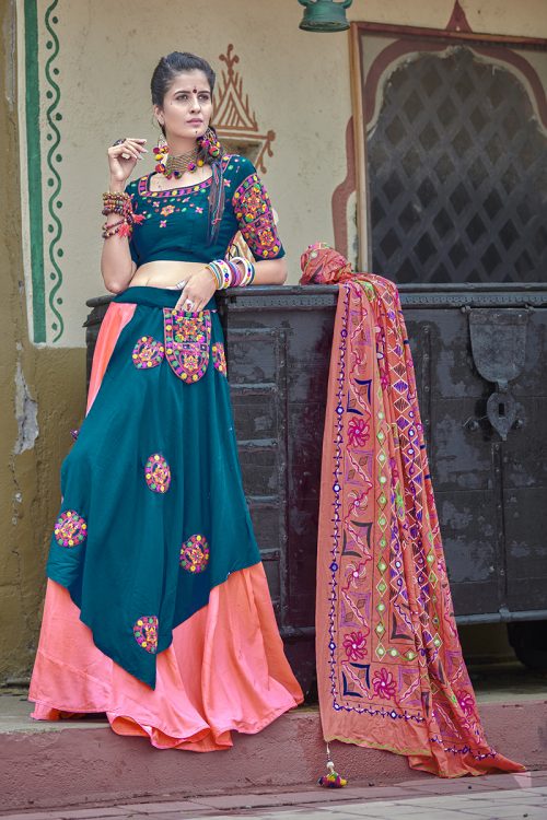 Aqua &Pink Soft Cotton Embroidered Lehenga Choli » BRITHIKA Luxury Fashion