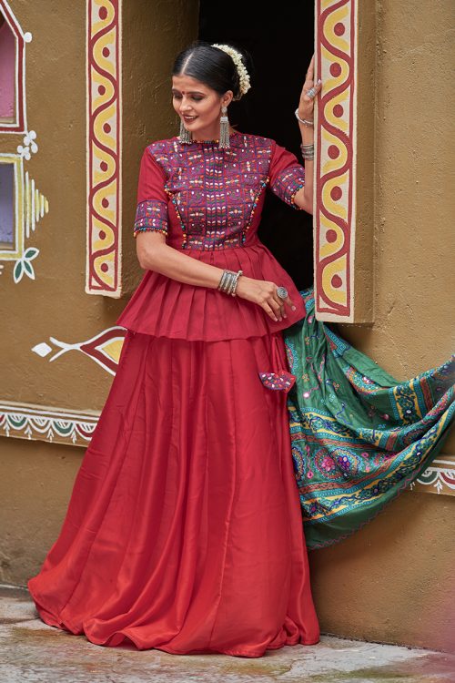 Maroon Silk Embroidered Lehenga Choli