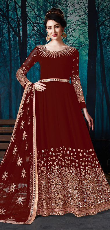 Maroon Georgette Embroiderd Salwar Kameez