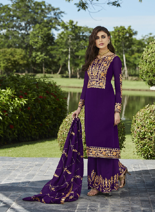 Purple Georgette Zari Embroidered Work with Embroiderd Dupatta Salwar Kameez