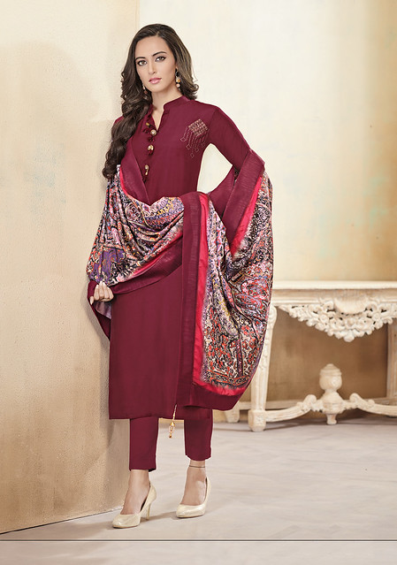 Maroon Jam Cotton Hand Work and Embroidered Butta Work with Digital Print Dupatta