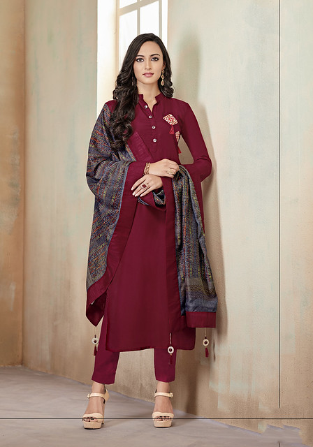 Maroon Jam Cotton Hand Work and Embroidered Butta Work with Digital Print Dupatta1