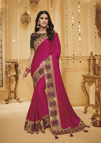 RaniPink Thread and Zari Embroidered Lace Border with Embroidered ...