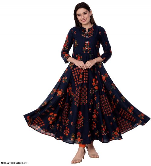 Brithika Printed Cotton Asymmetric Blue Kurta