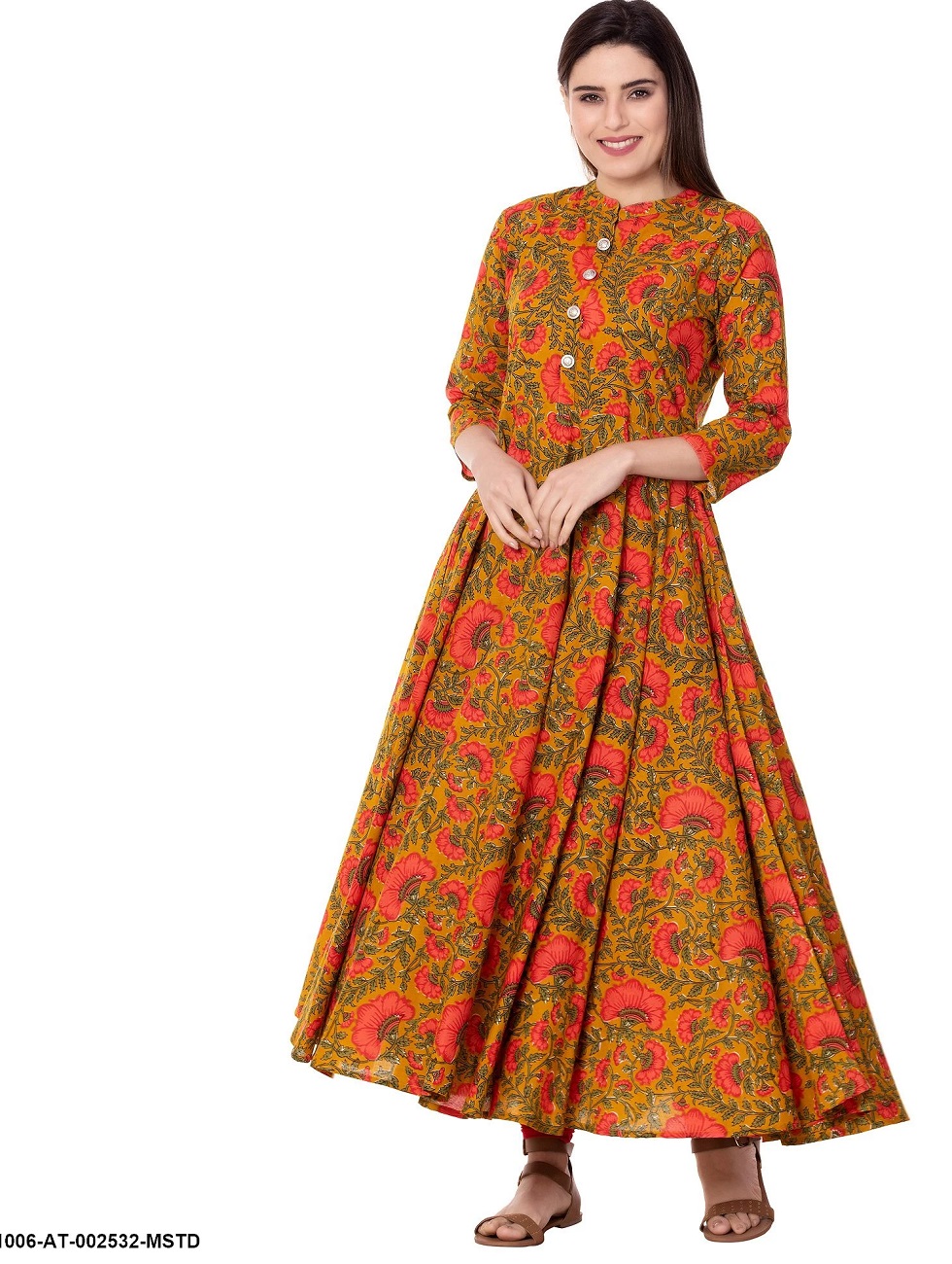 Brithika Mustard Cotton Printed Asymmetric Kurta » BRITHIKA Luxury Fashion