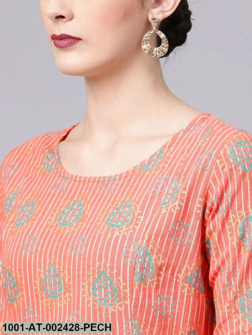 Peach Gold Printed A-Line Kurta