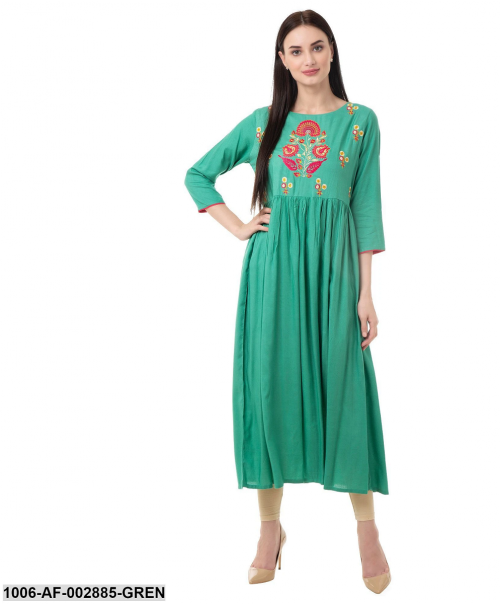 Women's A-Line Embroidered Rayon Kurta