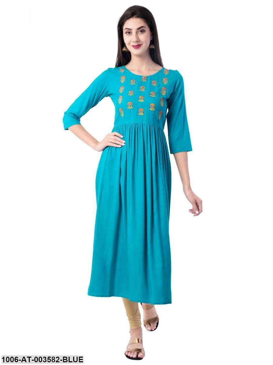 Brithika Rayon Women's Blue Embroidered A-Line Kurta » BRITHIKA Luxury ...