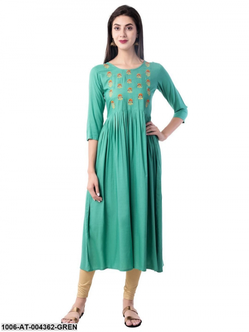 Women's Rayon Embroidered A-Line Kurta